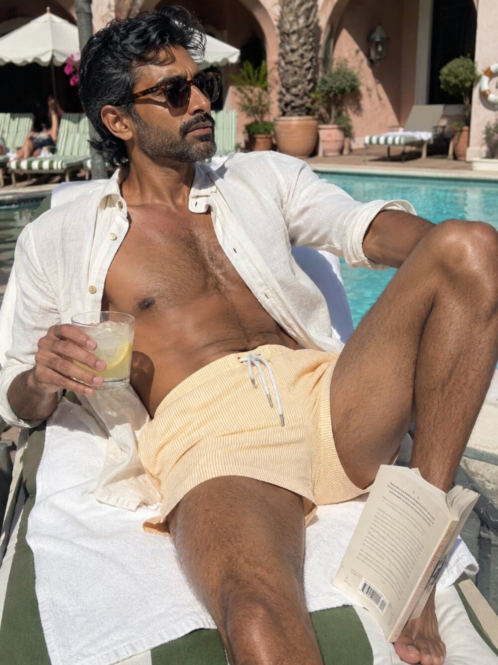 Frank's Seersucker Swim Trunks Men's Large Yellow & White Stripe Swim Shorts
